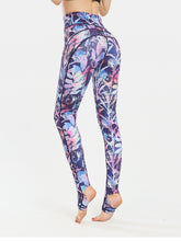 Printed Wide Waistband Active Leggings with Stirrups - MyEmpired