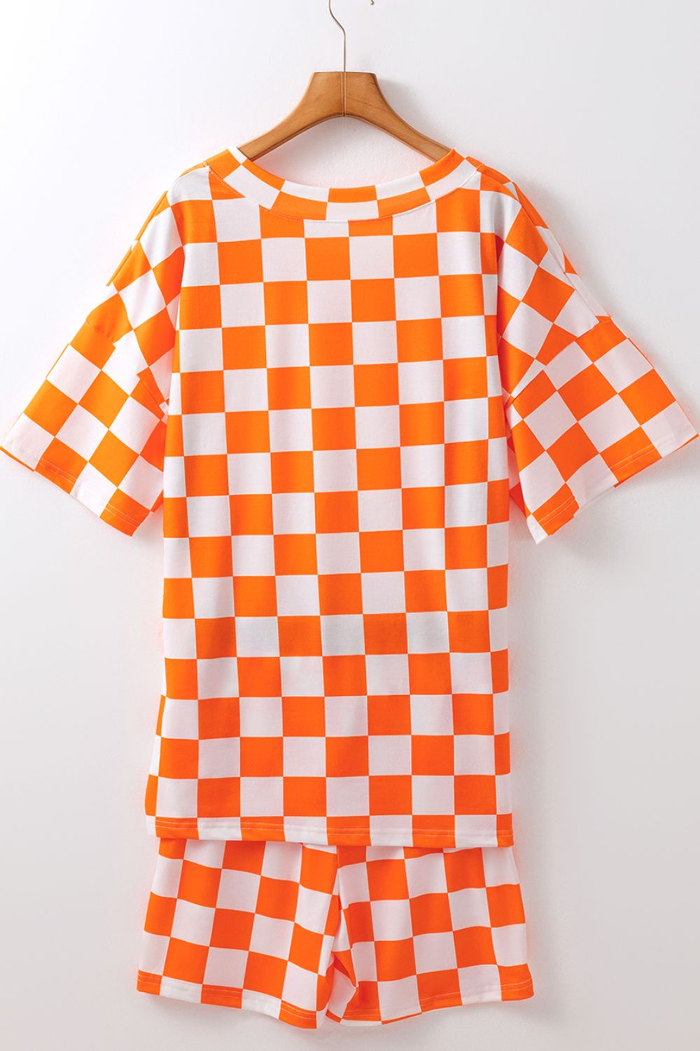 Checkerboard V Neck Loose Tee and Shorts Set - MyEmpired
