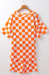 Checkerboard V Neck Loose Tee and Shorts Set - MyEmpired