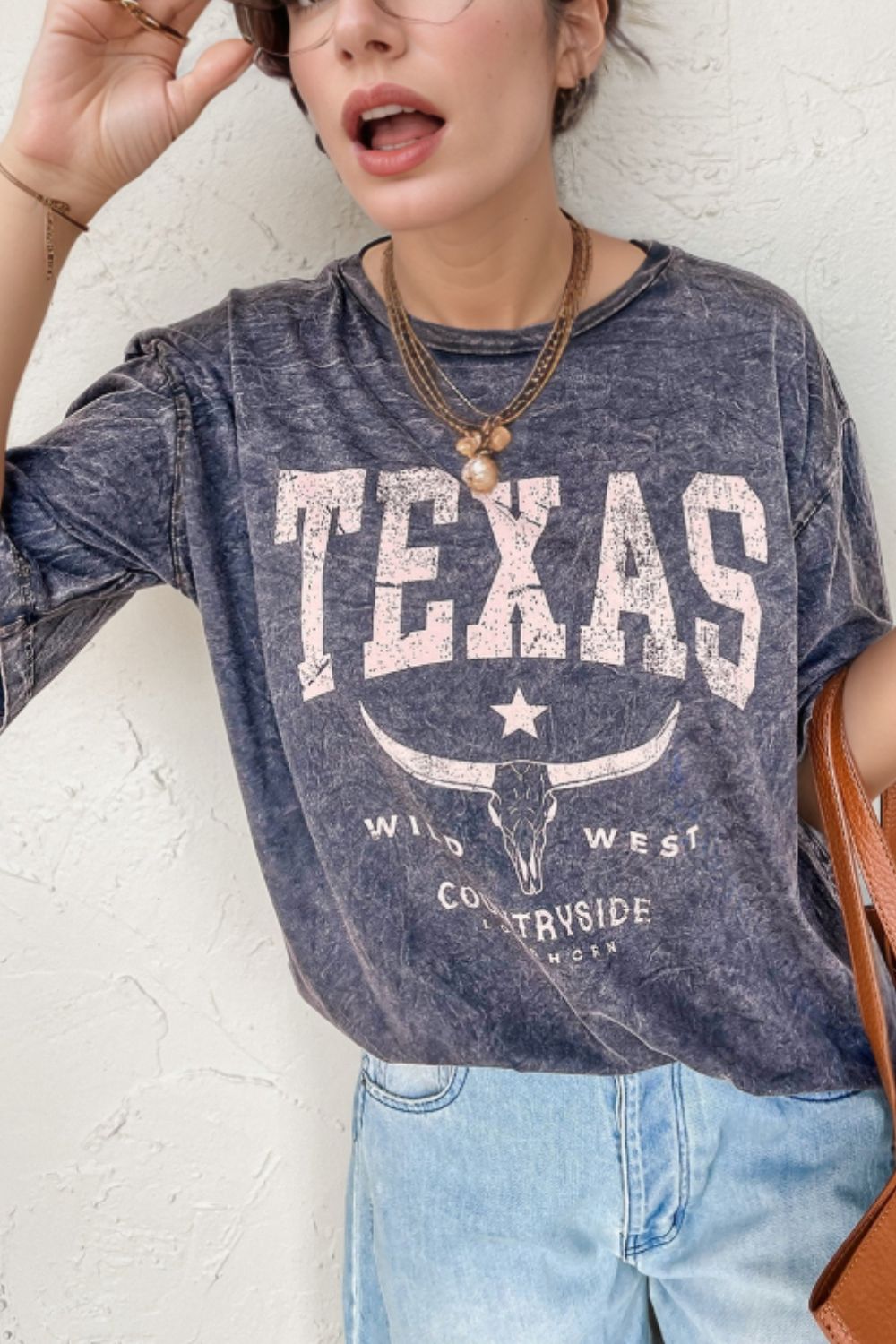 TEXAS Steer Head Graphic Mineral Wash Oversized T-Shirt - MyEmpired