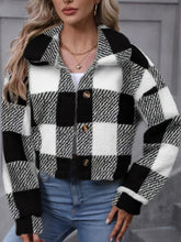 Plaid Teddy Coat, Casual Button Front Long Sleeve Winter Warm Outerwear, Women&