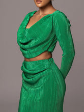 Ruched Cowl Neck Top and Maxi Skirt Set - MyEmpired