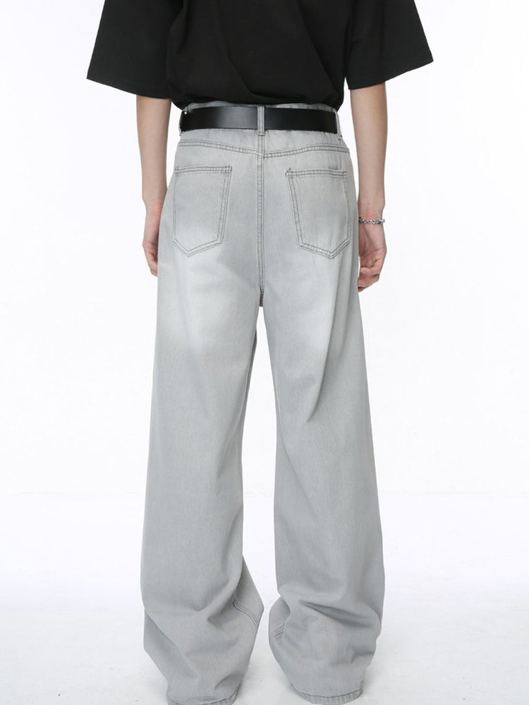 Washed Cat Whisker Straight-Leg Jeans - MyEmpired
