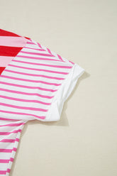 Stripe Side Slit Round Neck T-Shirt - MyEmpired