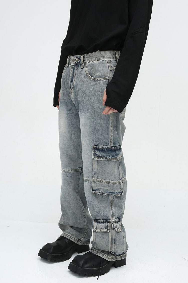 Wide Leg Jeans with Cargo Pockets - MyEmpired
