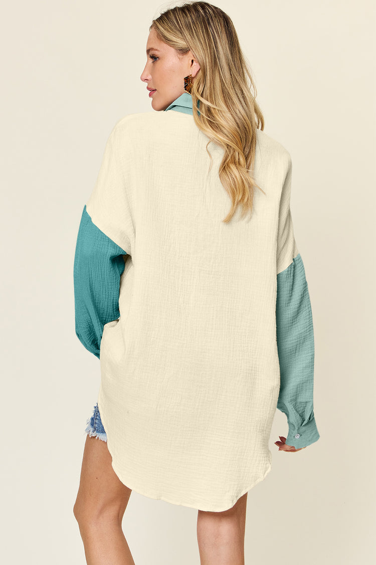 Double Take Full Size Pocketed Texture Button Up Shirt - MyEmpired