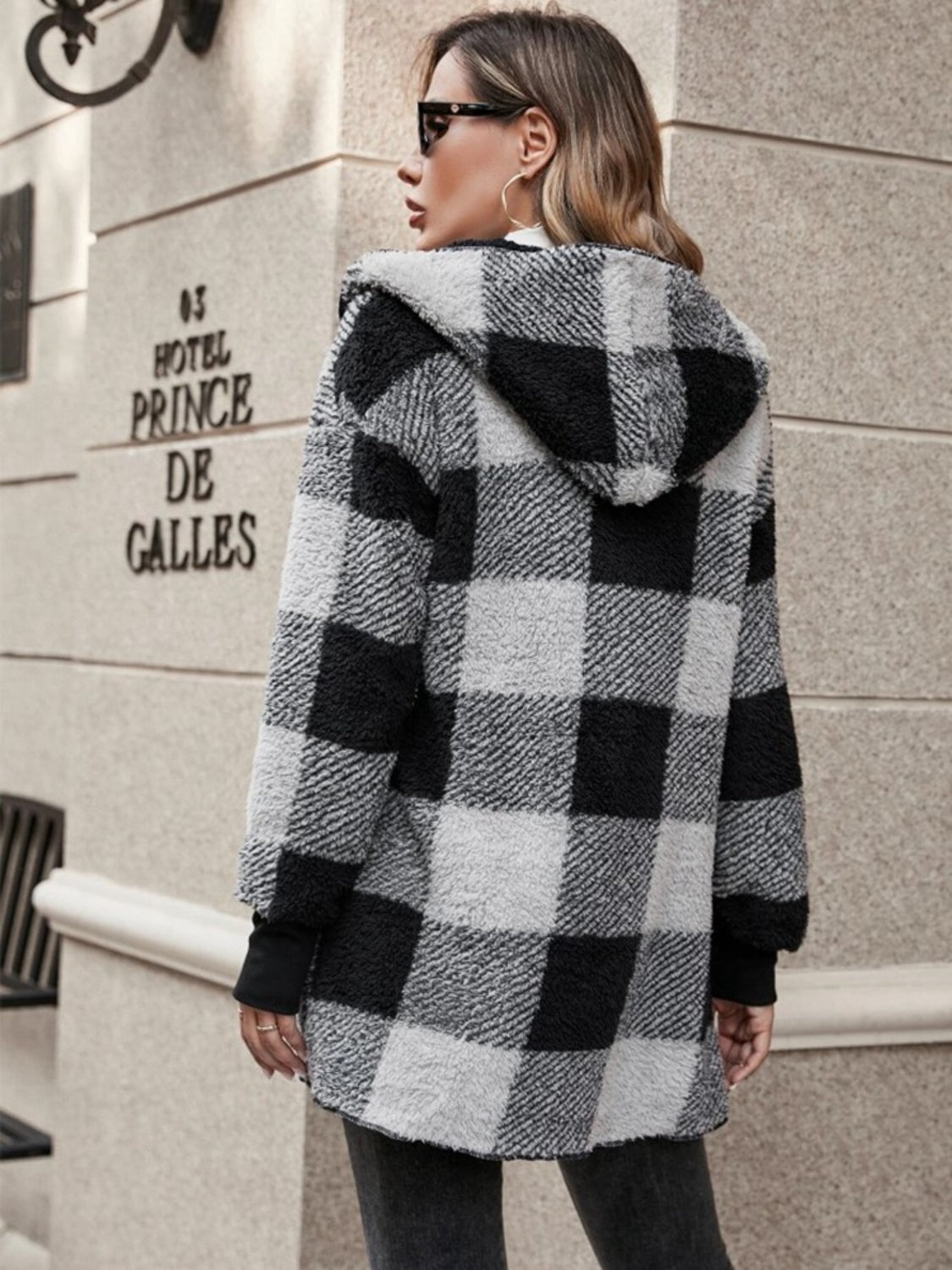 Plaid Long Sleeve Hooded Coat - MyEmpired