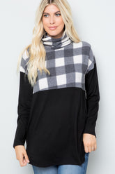 Celeste Full Size Pocketed Plaid Turtleneck Long Sleeve Blouse - MyEmpired
