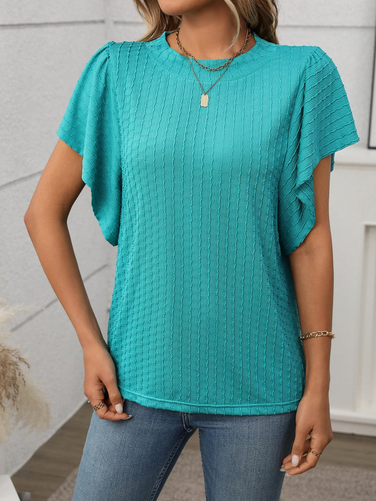 Round Neck Flutter Sleeve T-Shirt - MyEmpired