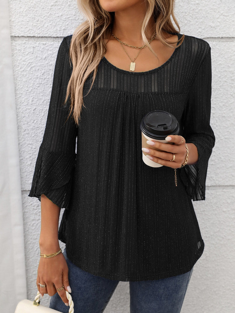 Round Neck Three-Quarter Sleeve Top - MyEmpired