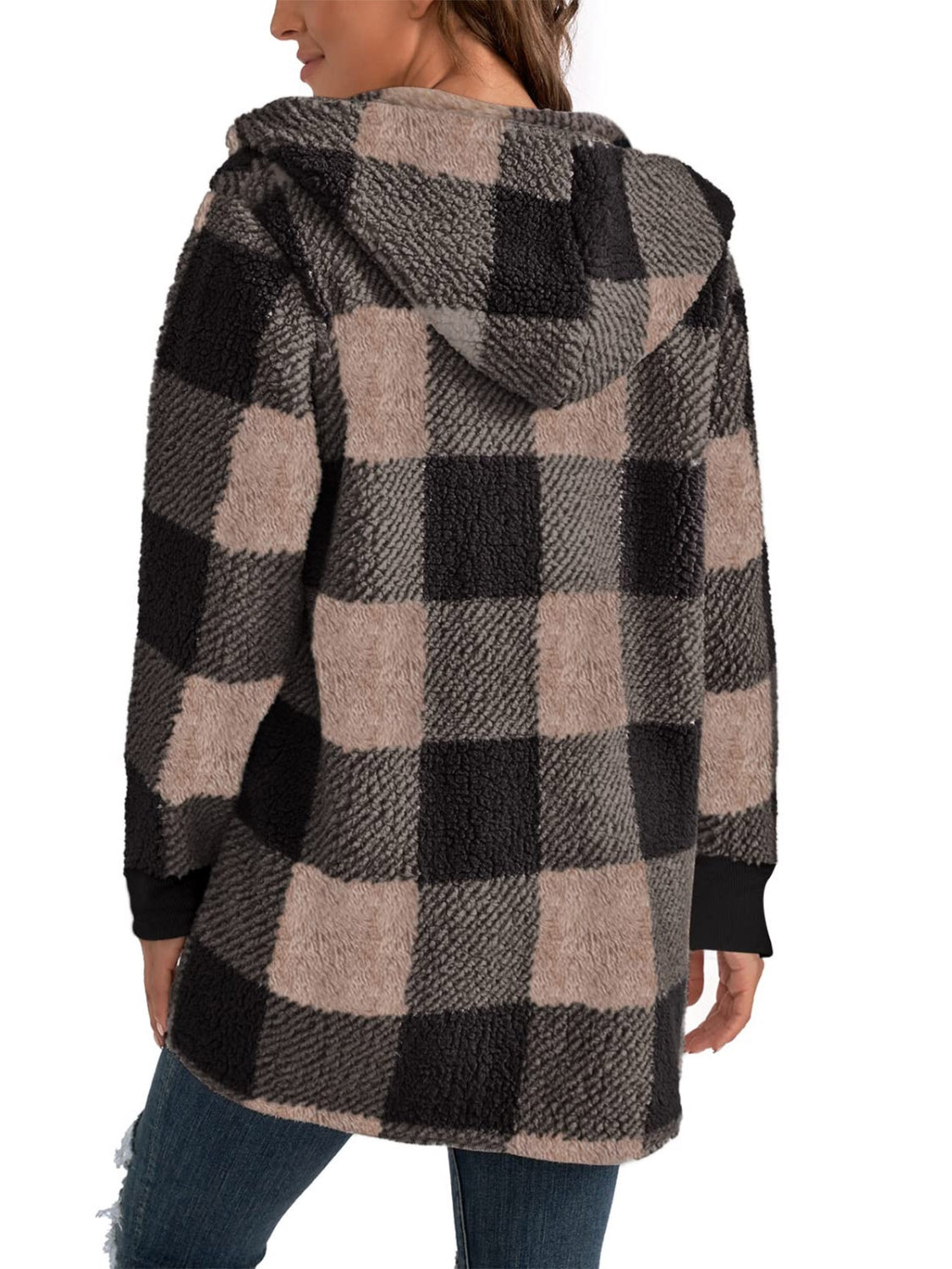 Plaid Long Sleeve Hooded Coat - MyEmpired