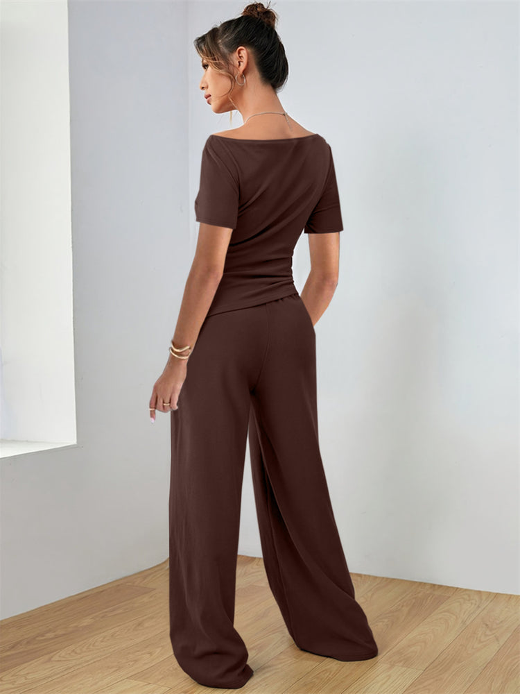 Round Neck Short Sleeve T-Shirt and Pants Set - MyEmpired