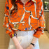 Graphic Print Button Front Shirt, Casual Long Sleeve Shirt For Spring, Women&