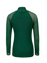 Shiny Contrast Mesh Slim T-shirt, Elegant Mock Neck Long Sleeve Top, Women&