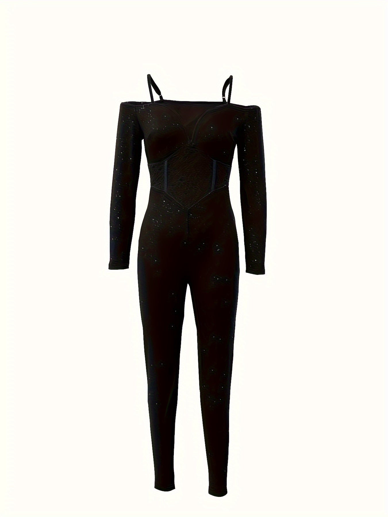 Sequin Skinny Leg Jumpsuit, Sexy Long Sleeve Jumpsuit For Spring & Fall, Women&
