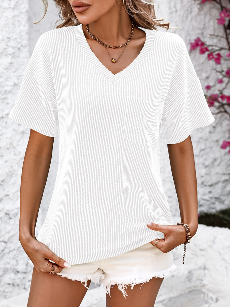 Mandy V-Neck Dropped Shoulder T-Shirt - MyEmpired