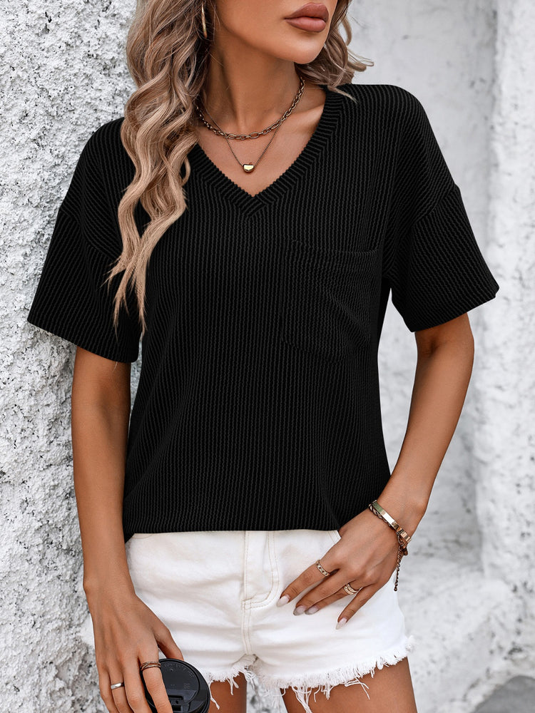 Mandy V-Neck Dropped Shoulder T-Shirt - MyEmpired