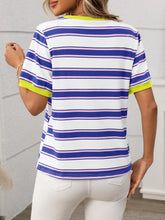 Contrast Striped Round Neck Short Sleeve T-Shirt - MyEmpired