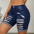 Ripped Roll Up Hem Denim Shorts, Distressed Slash Pocket Denim Shorts, Women&