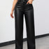 Faux Leather Wide Leg Pants, Stylish Solid Color High Waist Pants For Spring & Summer, Women&