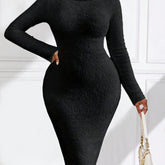 Solid Color Turtle Neck Dress, Elegant Long Sleeve Bodycon Dress For Spring & Fall, Women&