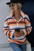 Striped Quarter Zip Dropped Shoulder Sweatshirt - MyEmpired