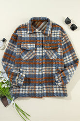 Plaid Collared Neck Jacket with Chest Pockets - MyEmpired