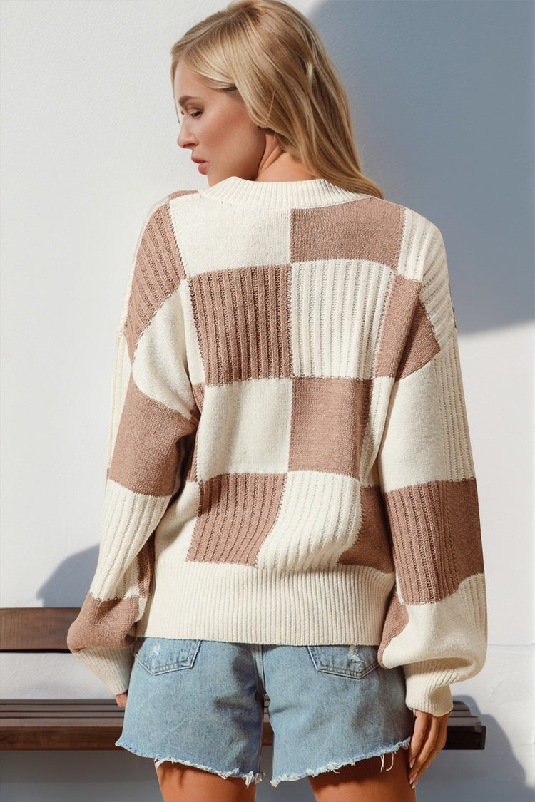 Double Take Full Size Checkered Dropped Shoulder Cardigan - MyEmpired