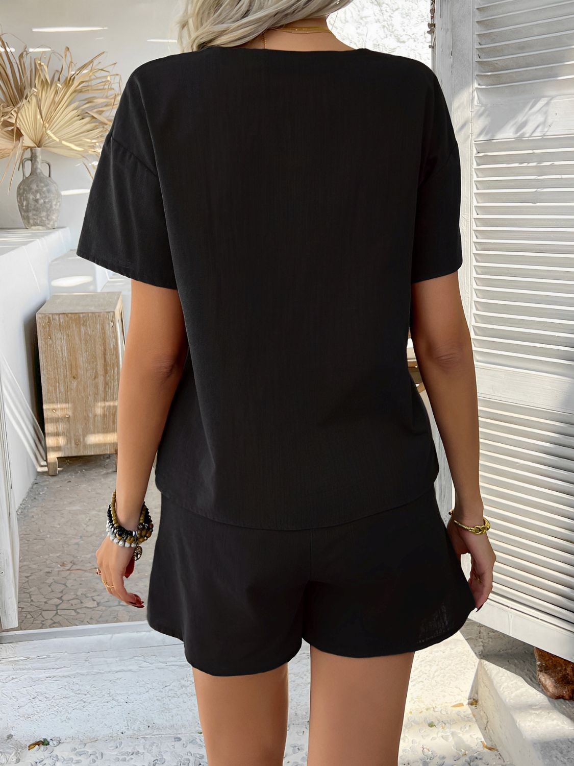 Devine Tied V-Neck Short Sleeve Top and Shorts Set - MyEmpired