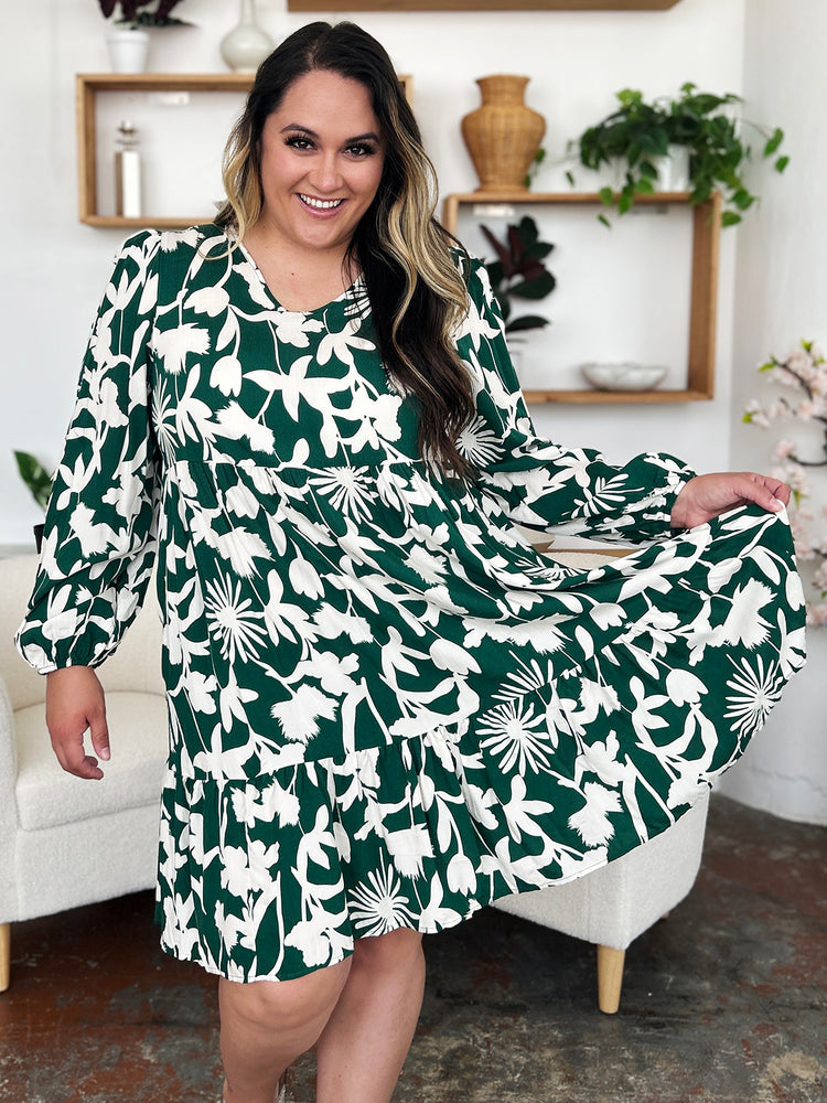 Double Take Full Size Printed Ruffle Hem Dress with Pocket - MyEmpired