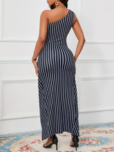 Striped Print One Shoulder Dress - MyEmpired