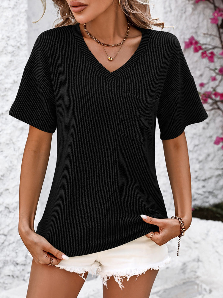 Mandy V-Neck Dropped Shoulder T-Shirt - MyEmpired