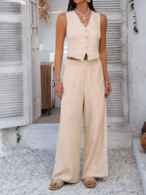 Devine Button Down Lace Detail Vest and Pants Set - MyEmpired