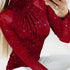 Shiny Contrast Mesh Slim T-shirt, Elegant Mock Neck Long Sleeve Top, Women&