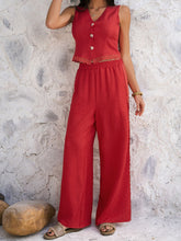 Devine Button Down Lace Detail Vest and Pants Set - MyEmpired