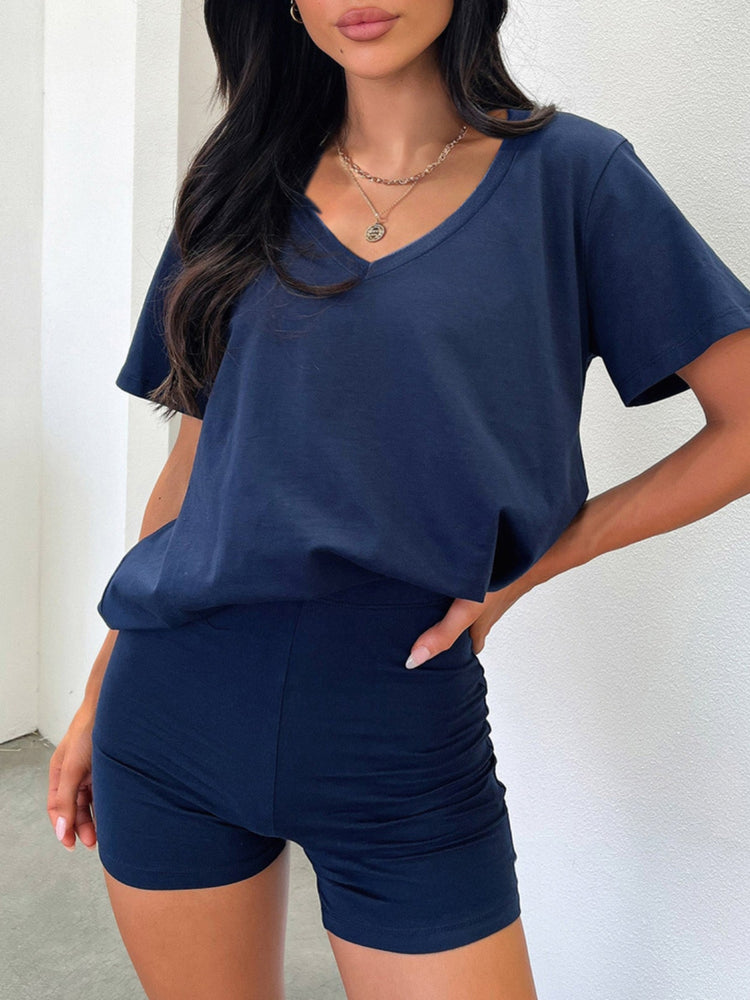 V-Neck T-Shirt and Shorts Set - MyEmpired