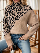 Elegant Leopard Print Turtleneck Sweater for Women - Cozy Long Sleeve Pullover with Drop Shoulder Design, Perfect for Fall/Winter - MyEmpired