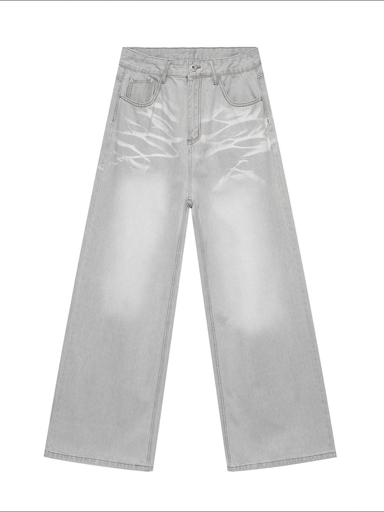 Washed Cat Whisker Straight-Leg Jeans - MyEmpired