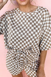 Checkered Round Neck Top and Shorts Set - MyEmpired