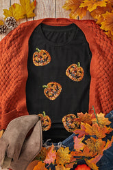 Sequin Pumpkin Round Neck Short Sleeve T-Shirt - MyEmpired