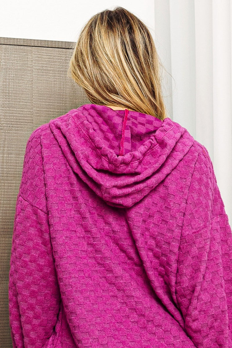 BiBi Brushed Checker Drawstring Long Sleeve Hoodie - MyEmpired