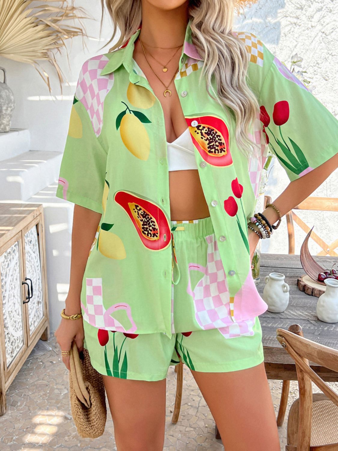 Devine Printed Button Down Shirt and Shorts Set - MyEmpired