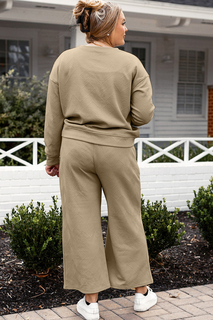 Double Take Full Size Textured Long Sleeve Top and Drawstring Pants Set - MyEmpired