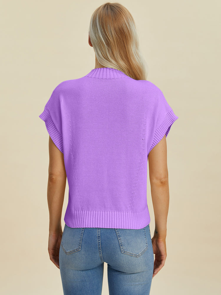 Double Take Full Size Mock Neck Short Sleeve Sweater - MyEmpired