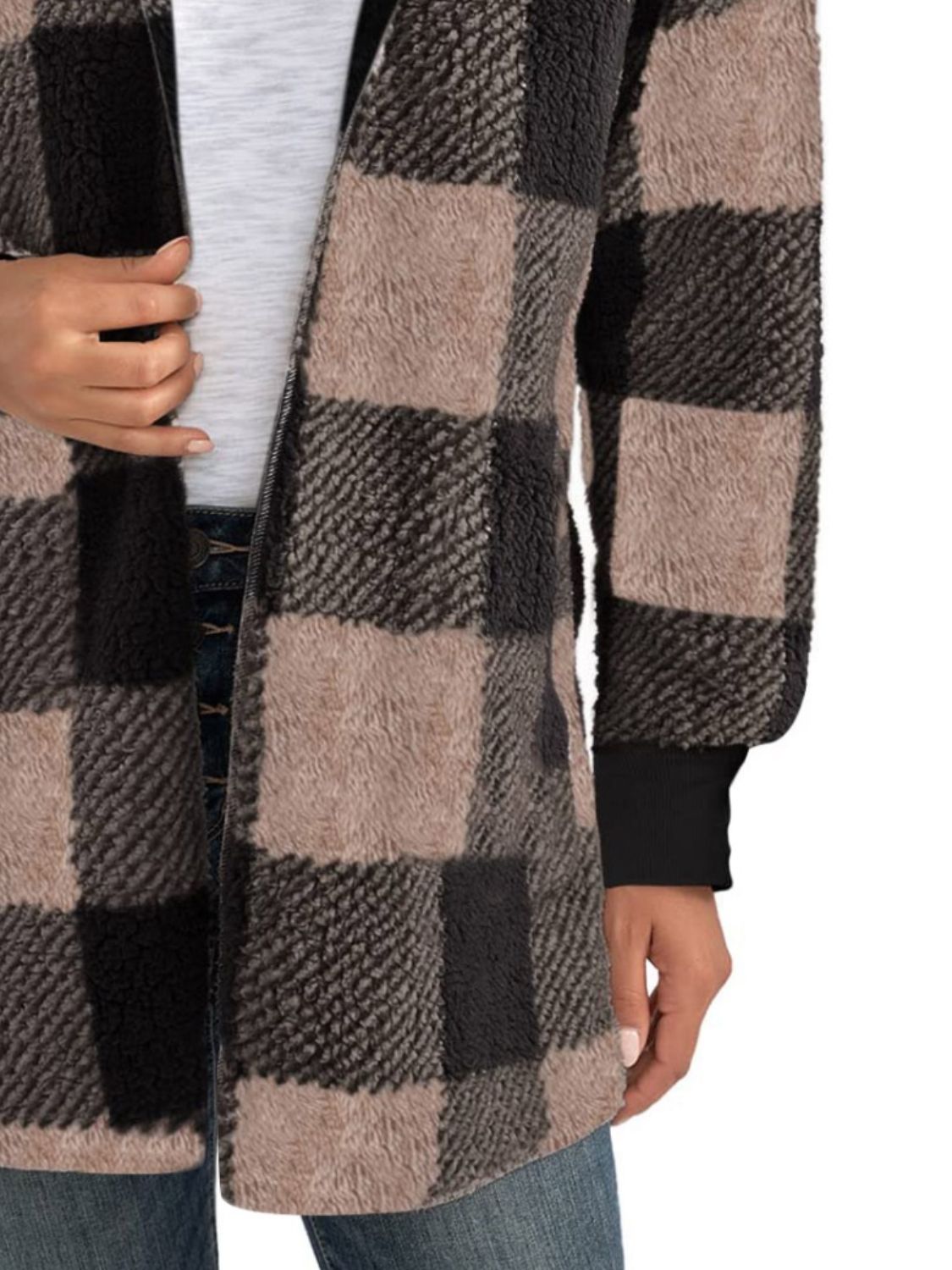 Plaid Long Sleeve Hooded Coat - MyEmpired