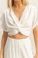 HYFVE Twisted Front Short Sleeve Top and Wide Leg Pants Set - MyEmpired