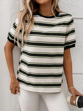 Contrast Striped Round Neck Short Sleeve T-Shirt - MyEmpired