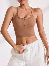 Ribbed Half Button Cropped Active Cami - MyEmpired