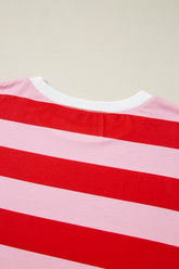 Stripe Side Slit Round Neck T-Shirt - MyEmpired