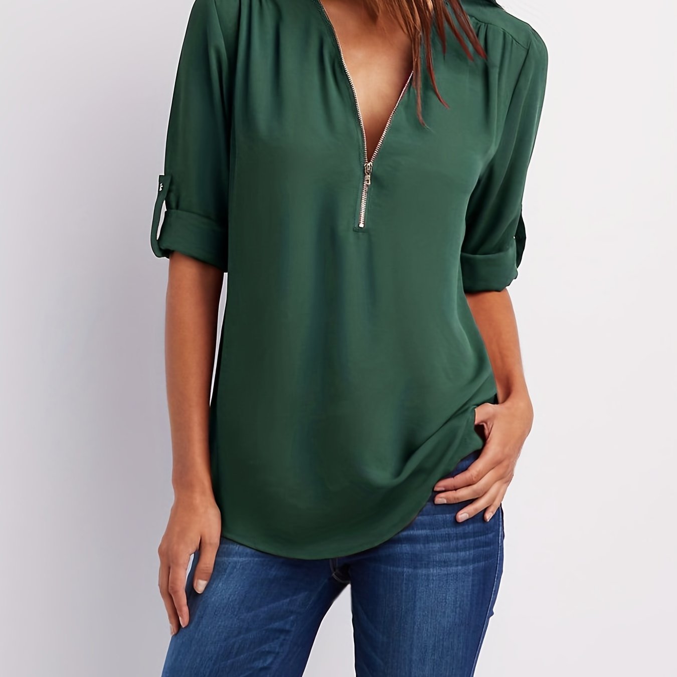 Solid V Neck Blouse - MyEmpired